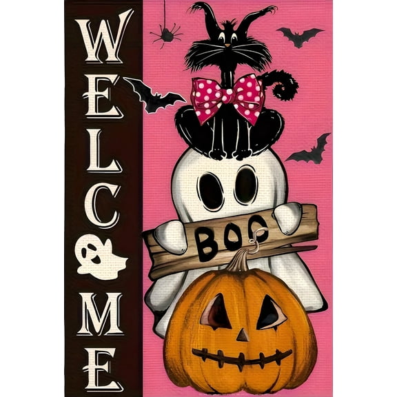 Welcome Halloween Diamond Painting Kits for Adults Beginners,5D Cat Ghost Boo Diamond Art Kits,DIY Pumpkin Full Round Drill Gem Art for Home Decor 12 x 16 Inch