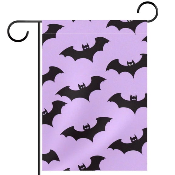 Welcome Halloween Flying Black Bat Silhouette on Violet Background Garden Flag, Vertical Double Sided Small House Flag, Yard Farmhouse Outdoor Deck Veranda Lawn Decor 28x40 Inch