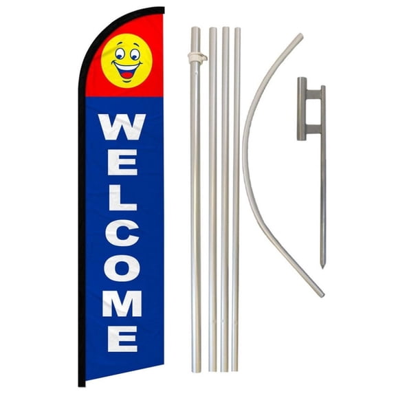 Welcome (Happy Face) Windless Banner Flag & Pole Kit