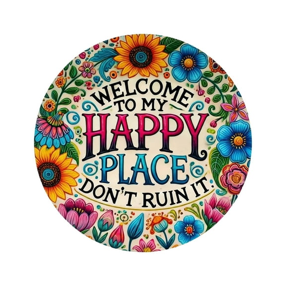 Welcome To My Happy Place Customizable Door Hanger Sign For Indoor Outdoor Wall With Inspirational Greeting Message Door Hanging Decoration Home Decor