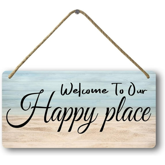 Welcome To Our Happy Place Sign House Door Wall Decor Welcome Signs For Front Door Home Sweet Home Door Wood Welcome Personalized Wooden Hanging The Patio Wall Decor Summer Porch Tin Sign Beach Wall