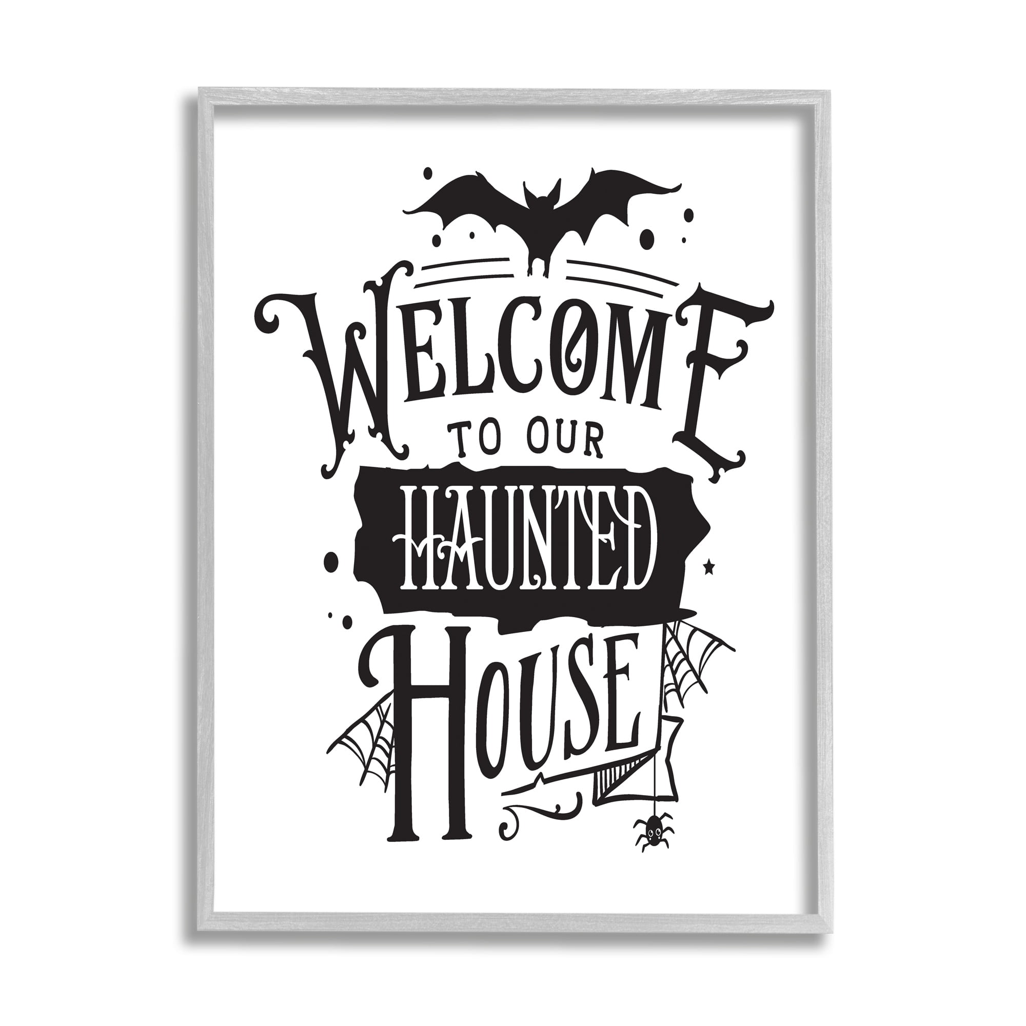 Welcome Haunted House Halloween Bat Spider Webs Inspirational Graphic Art Framed Art Print Wall Art