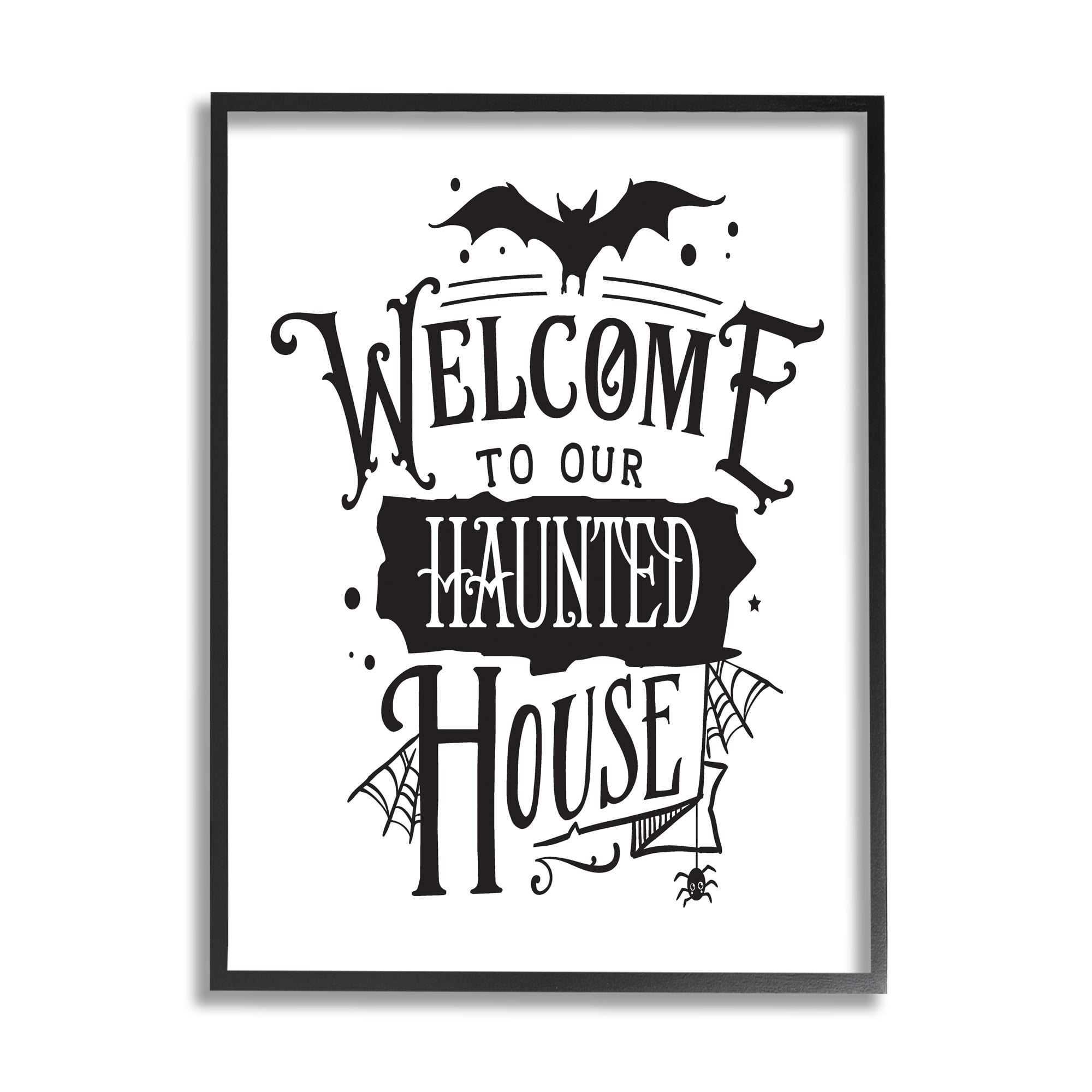 Welcome Haunted House Halloween Bat Spider Webs Inspirational Graphic Art Framed Art Print Wall Art
