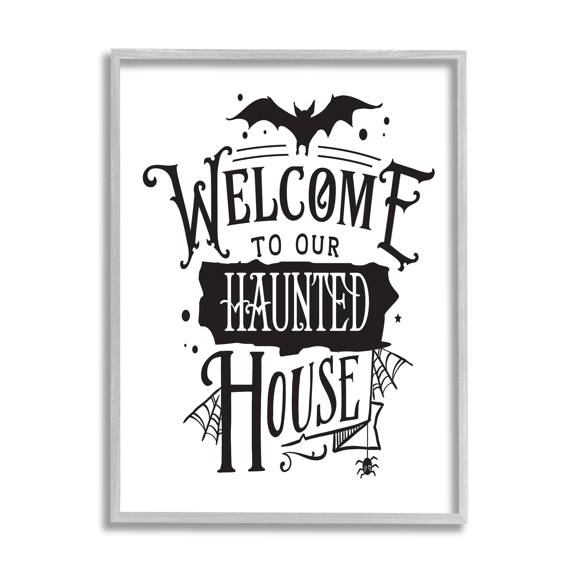 Welcome Haunted House Halloween Bat Spider Webs Inspirational Graphic Art Framed Art Print Wall Art