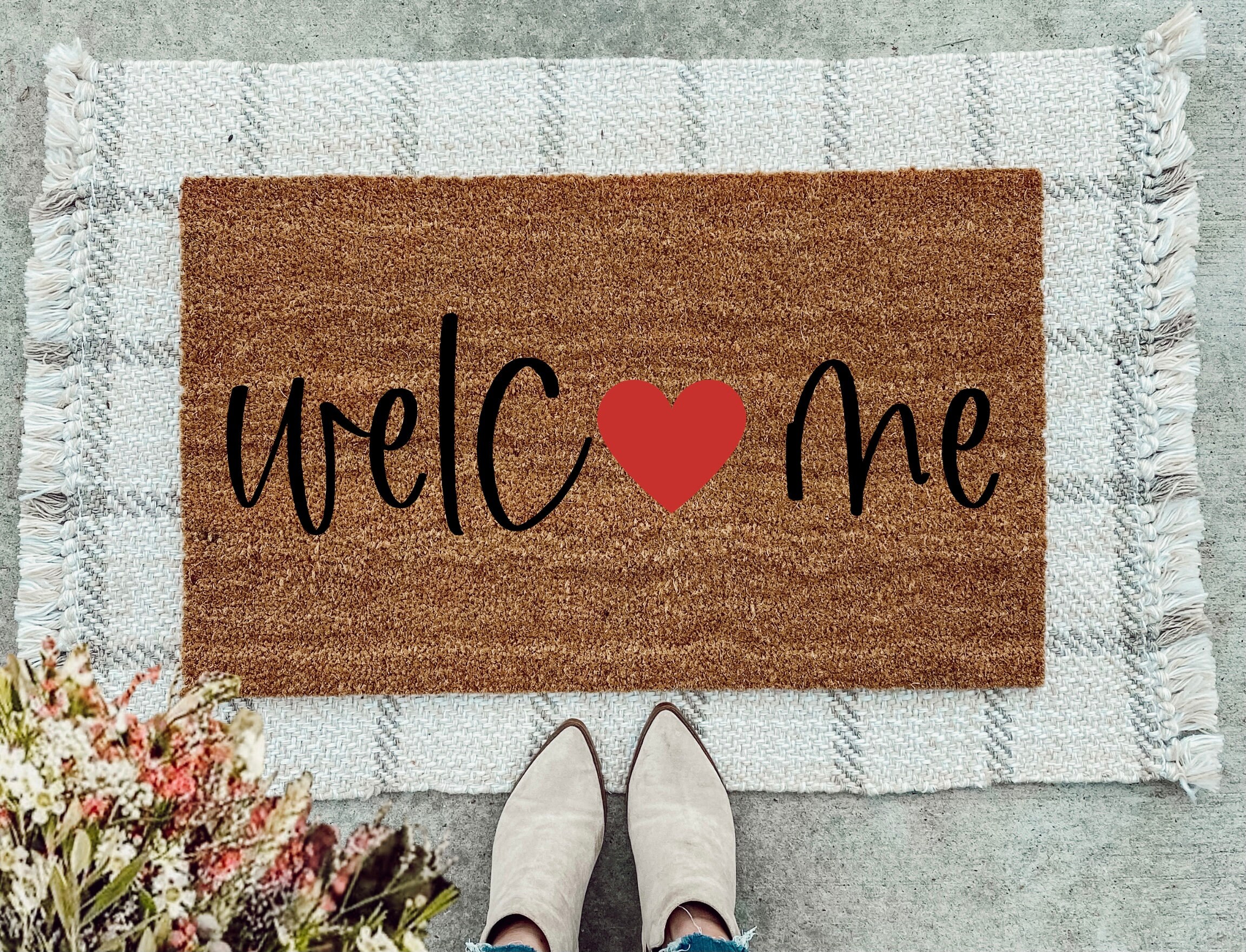Heart Doormat Valentines Day Doormat Seasonal Decor Porch Decor
