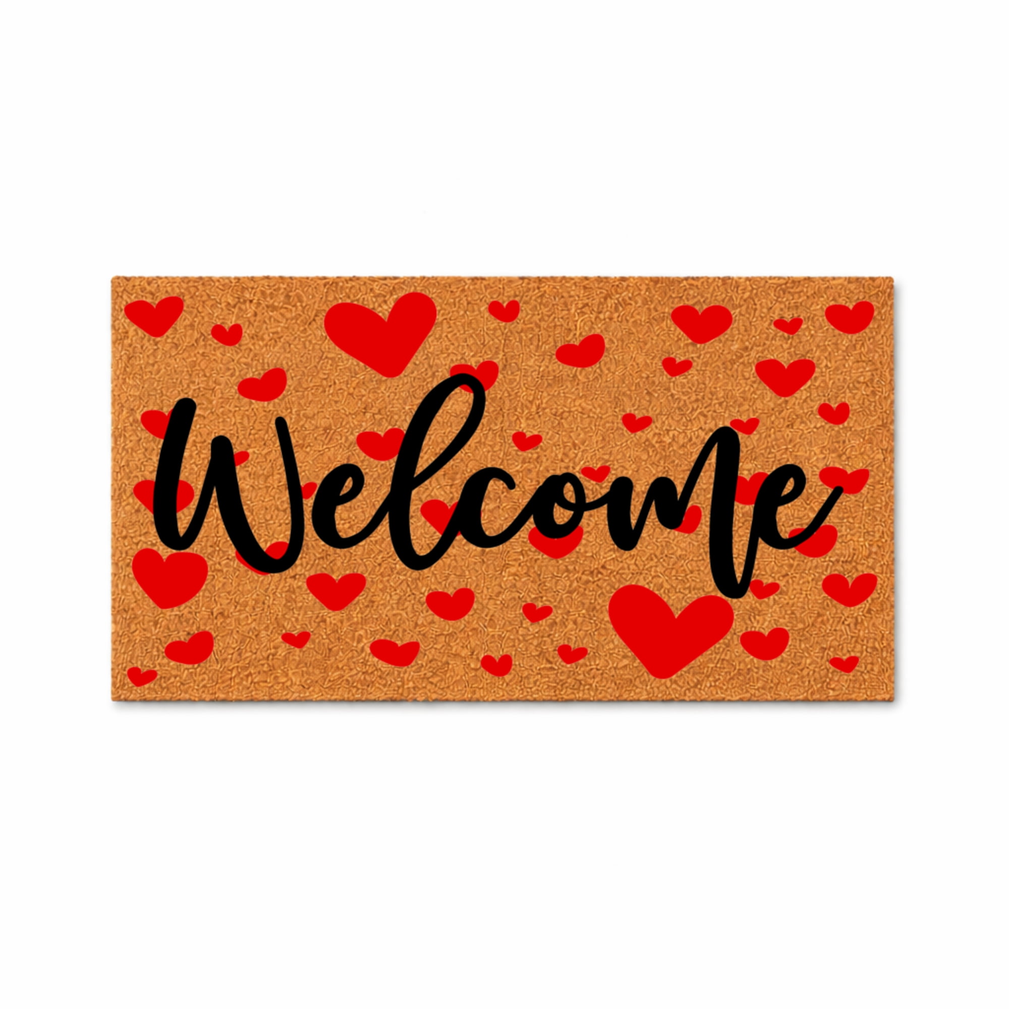 Welcome Heart Doormat, Valentines Day Front Door Mat, Indoor Outdoor Entry Rug (24x36 inches) 1604