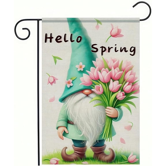 Welcome Hello Spring Summer Garden Flag 12x18 Double Sided Spring Gnome Garden Flag Small Decorative Garden Flag Flower Floral Butterfly Yard Lawn Decor Seasonal Outdoor Decoration