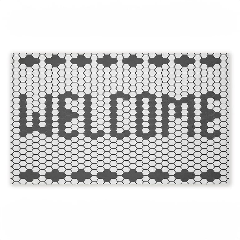 Welcome Hexagonal Faux Tile Printed Outdoor Door Mat, design by