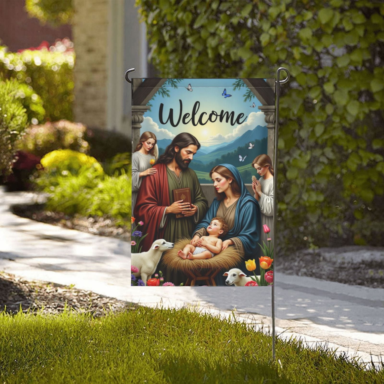 Spring Nativity Welcome Holy Family Garden Flag 12x18 Inch Double Sided Outdoor Yard ...