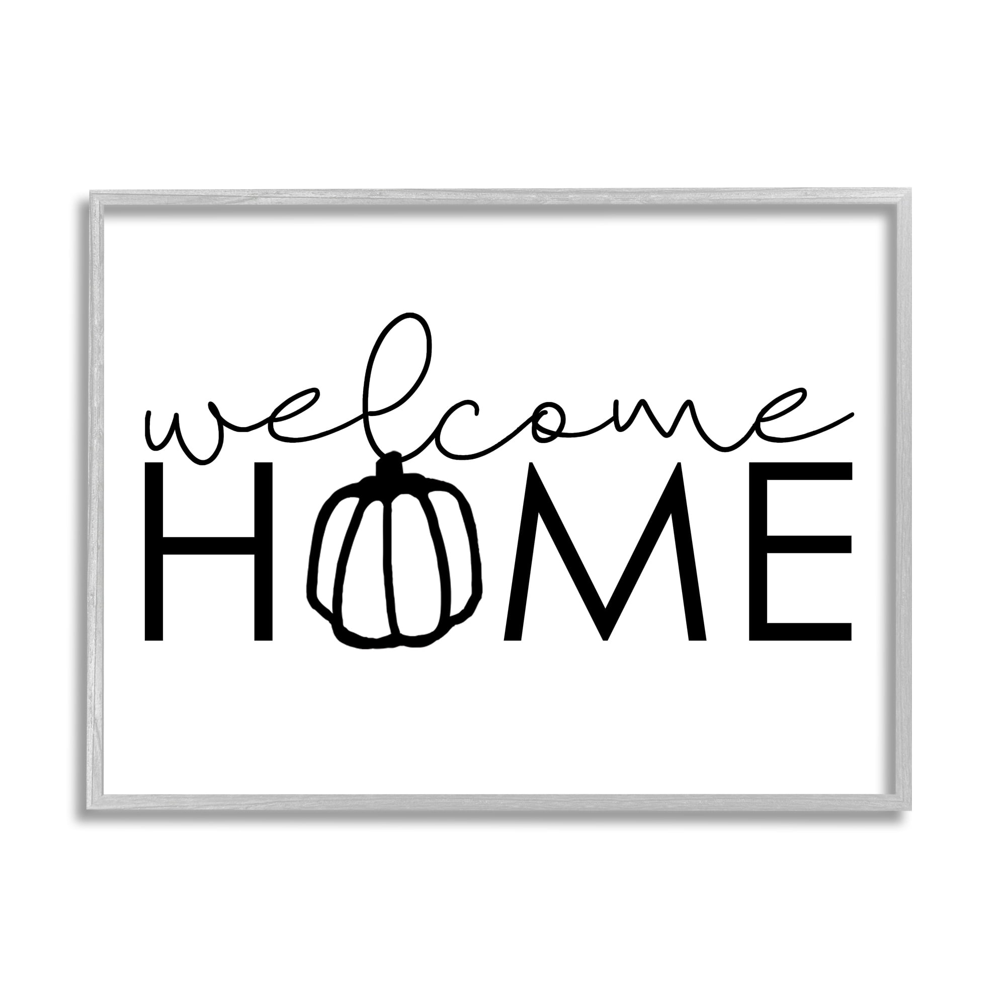 Welcome Home Autumn Typography Phrase Pumpkin Motif Inspirational Graphic Art Framed Art Print Wall Art