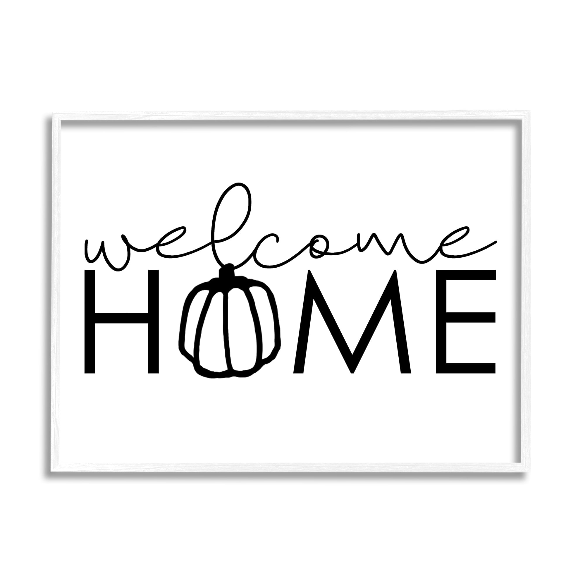 Welcome Home Autumn Typography Phrase Pumpkin Motif Inspirational Graphic Art Framed Art Print Wall Art