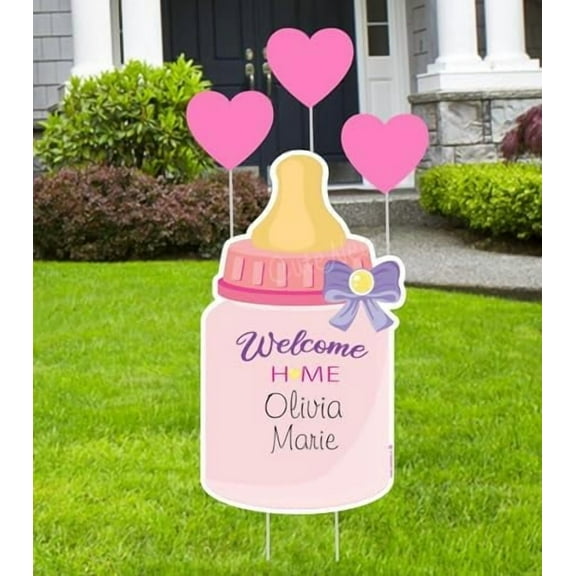 Welcome Home Baby Yard Decoration Sign, Its a Girl Announcement, Personalized Baby Bottle Art, Outdoor Newborn or Shower Decor, Gift$$Garden & Patio