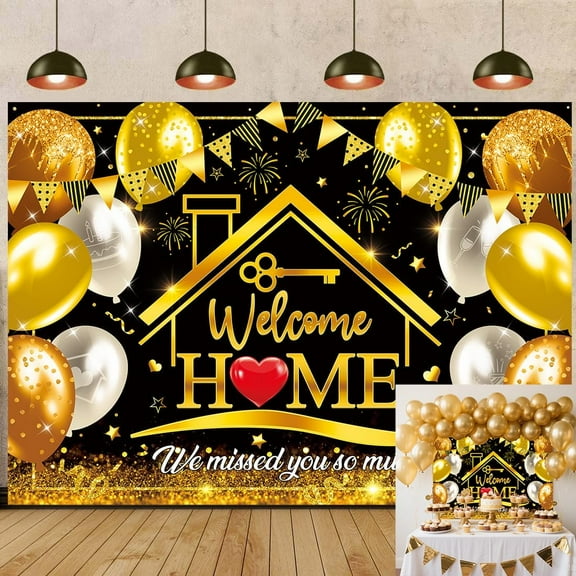 Welcome Home Backdrop Black Gold Military Homecoming Returning Theme Photography Background Family Reunion Party Decorations Banner Supplies