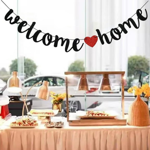 Welcome Home Banner Black Glitter Letters For Homecoming Party Decorations Housewarming Sign Wall Hanging Decor Family Reunion Theme Party Supplies