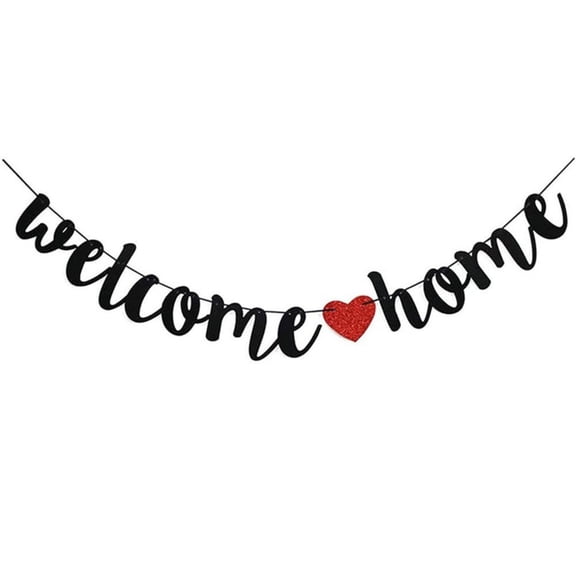 Welcome Home Banner with Black Glitter Letters, Reusable Cardboard Party Sign for Homecoming, Back to School, Housewarming, Family Party Decorations and Wall Decor