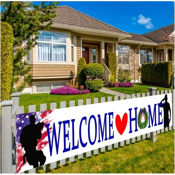 Welcome Home Banner Large Fabric America Flag Patriotic Soldier Backdrop Background,Patriotic Theme Deployment Returning Back Military Army Homecoming Party Decoration