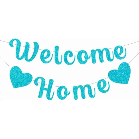 Welcome Home Banner,Welcome Home Decorations, Welcome Home Glitter Large Hanging Letter Banner for Woman Man,Welcome Home Baby Shower Party Decorations Backdrop pre-Strung, no DIY Blue