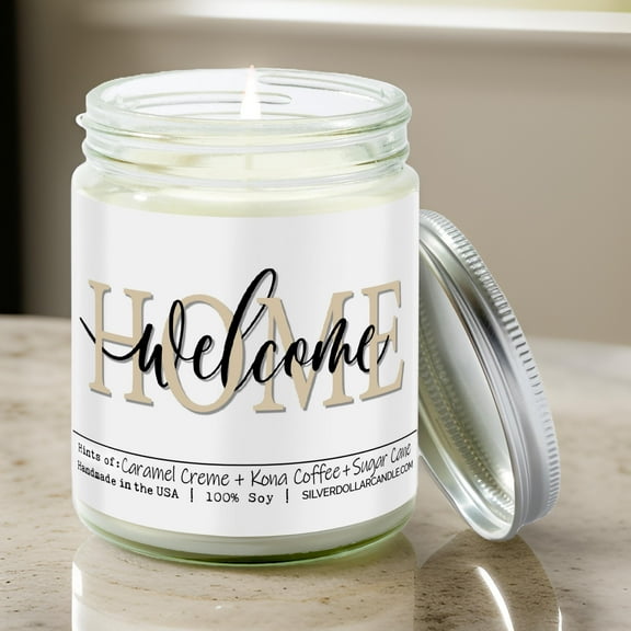 Welcome Home Candle - New Home Owner Candle - Brazilian Coffee Scented Soy Candle, 9oz | Caramel Crme, Kona Coffee, Sugar Cane Aroma | Eco-Friendly, Hand-Poured in USA by SD Candle
