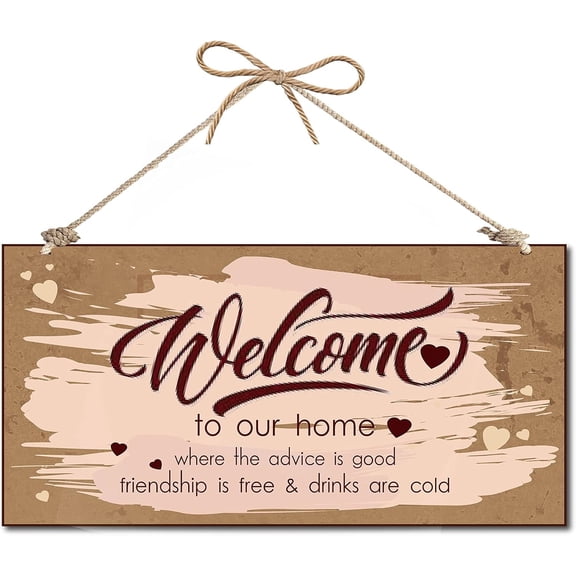 Welcome to Our Home Decorative Wood Sign Home Decor Wood Sign Plaque Hanging Heart Wall Art Wood Board Door Sign for Yard Home Kitchen Front Door Patio Decoration 12 x 6inch DIY
