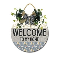 Welcome To My Home Door Hanging Sign 11 inch Wooden Wall Sign, Rustic Holiday Wreath Decor for Front Door Porch Home Window Wall Farmhouse Decorations