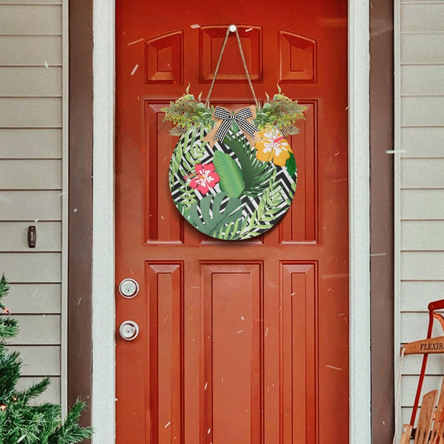 Home Door Sign Tropical Bright Flowers Round Weath Door Signs