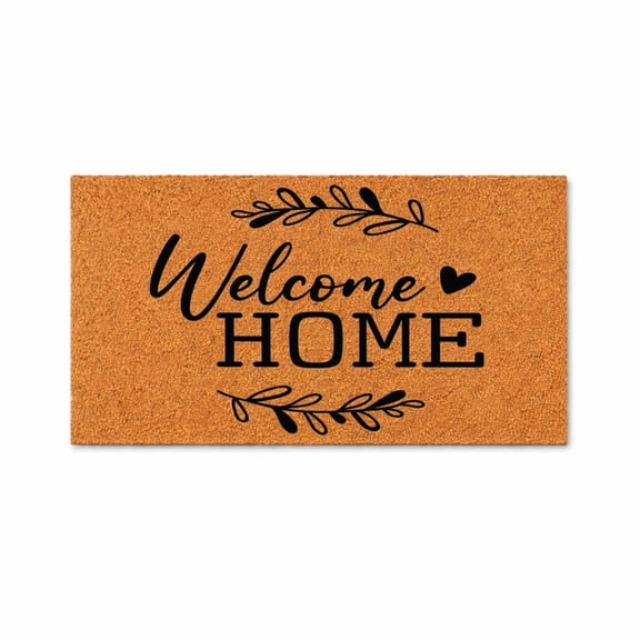 Welcome Home Doormat, Decorative Entryway Door Mat With Leaf And Heart Design (24x48 inches) WoodByStu 5664