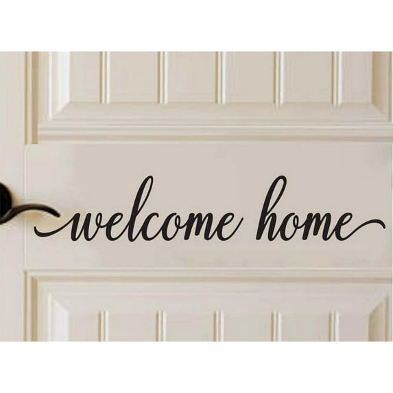 Welcome Home Front Door 21 x 4 Vinyl Wall Decal Calligraphy entrance front door decorative sticker decor art cute heart