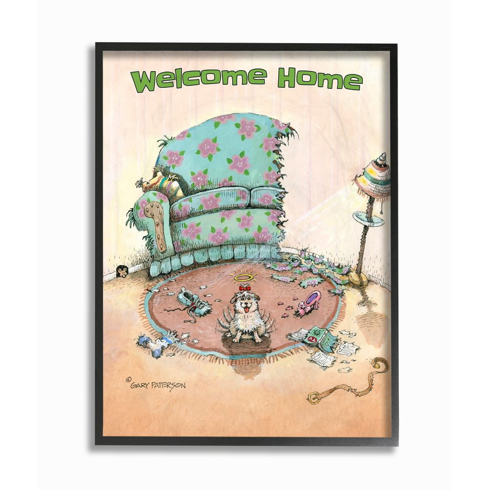 Welcome Home Funny Cartoon Pet Dog Design Framed Giclee Texturized Art by Gary Patterson