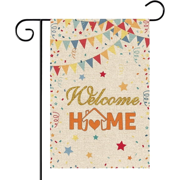 Welcome Home Garden Flag Double Sided Burlap Returning Home Retirement Yard Lawn Sign Indoor Outdoor Welcome Back Party Decor