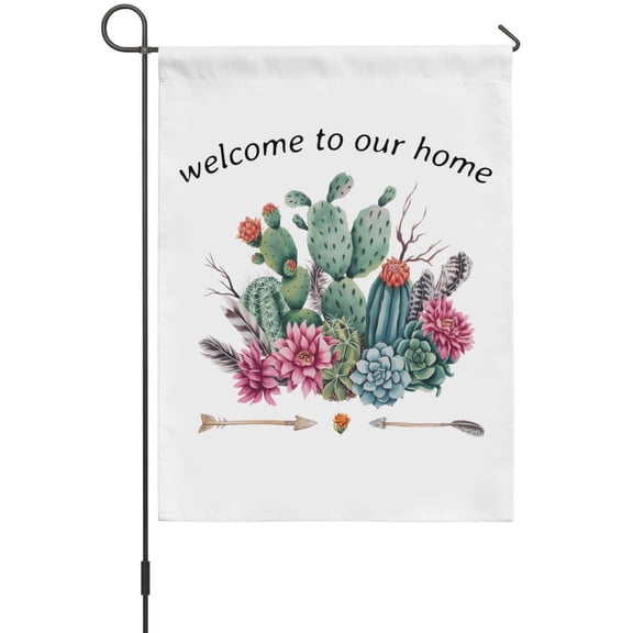 Welcome to Our Home Garden Flags For Outdoor, Summer Cactus Succulents Arrow Country Small Double Side Yard Flags Weather Proof Garden Decor for Lawn Outside Holiday 12 x 18 Inches