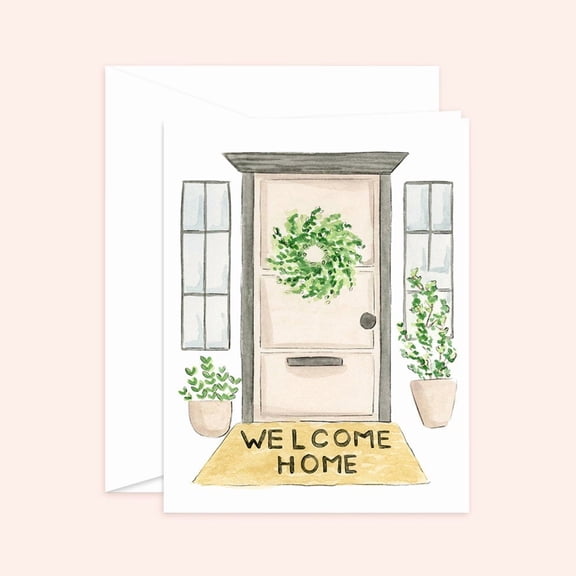 Welcome Home Greeting Card, Watercolor Front Door Housewarming Card, New Home Congratulations Note for New Neighbors, Family, and Friends