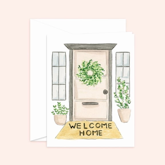 Welcome Home Greeting Card, Watercolor Front Door Illustration, Housewarming Card for New Homeowners, Blank Inside Note Card
