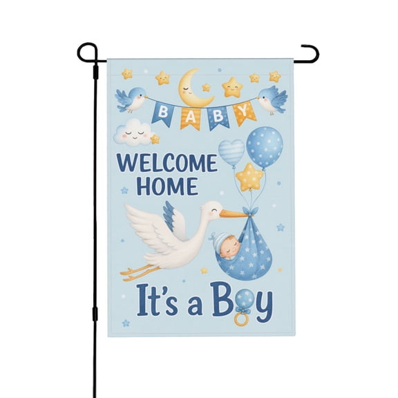 Welcome Home Its a Boy Garden Flag for Gender Reveal Party and Newborn Shower Yard Decor 12x18 in
