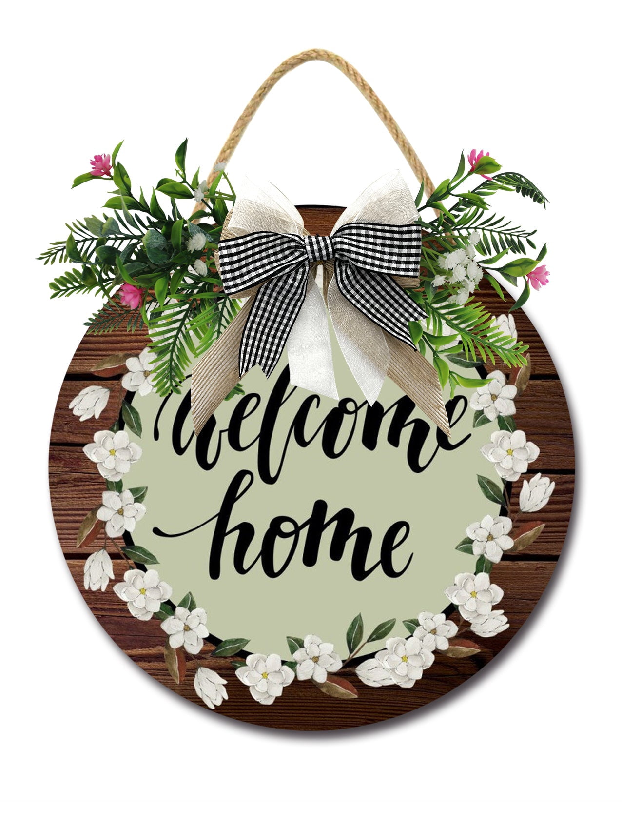 Welcome Home Magnolia Sign Front for Door Decoration, 12 in Round Wood ...