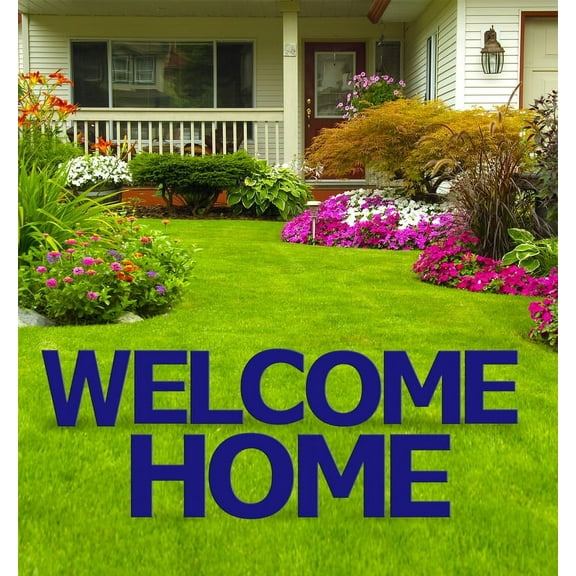 Welcome Home Navy Blue Yard Sign, 11pcs, Weather Resistant Plastic, Stakes Included