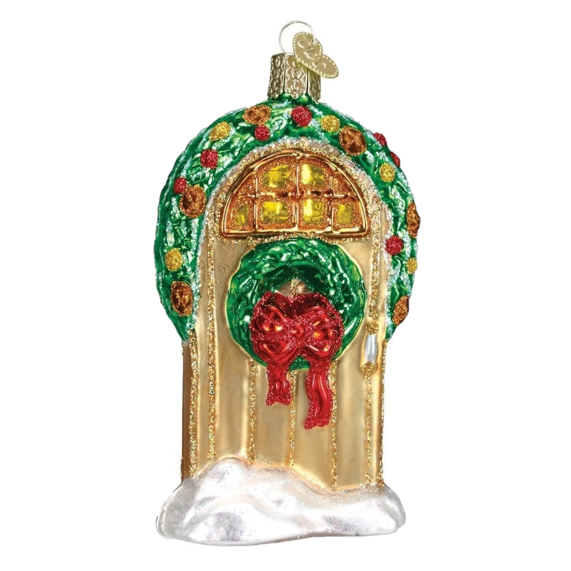 Hand-Painted Glass Christmas Tree Topper with Wreath Design