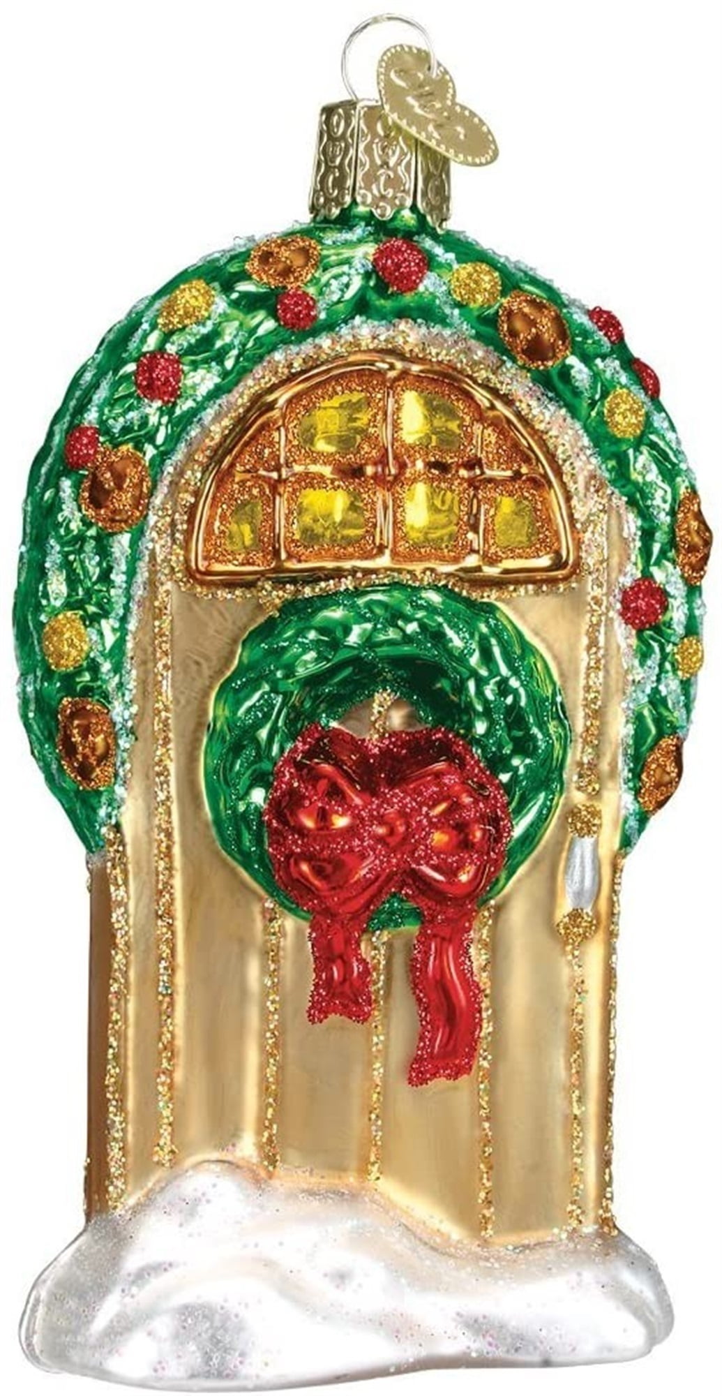 Hand-Painted Glass Christmas Tree Topper with Wreath Design