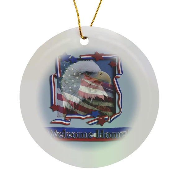 3drose, Welcome Home Patriotic Eagle, Circle Porcelain Ornament