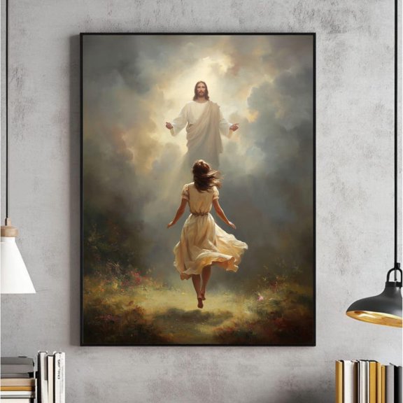 Welcome Home Poster, Inspirational Biblical Faith Painting, Spiritual Religious Home Decor, Size 24x36, Unframed Poster