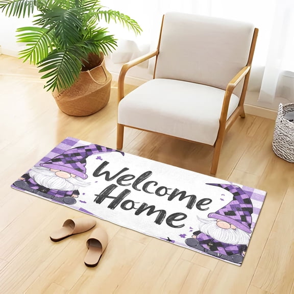 Welcome Home Purple Plaids Dwarfs Plush Carpet Non Slip Runner Rug Absorbent Bath Mat 39" x 20"