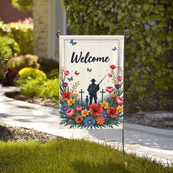 Welcome Home Remembrance Garden Flag Floral Soldier Crosses Butterflies DoubleSided 12x18 Inch Outdoor Yard Decor Home Gifts for Men Women Birthday Gifts Memorial Day