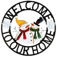 thumbnail image 1 of Welcome to Our Home Rustic Metal Snowmen Hanging Welcome Signs Wall Decor Front Door Wreaths Garden Fence Patio Porch Yard Winter Christmas Holiday Indoor Outdoor Decorations 13''H, 1 of 6