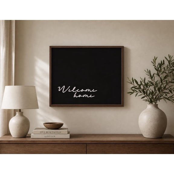 Welcome Home Script Matte Horizontal | Minimal Black Wall Art, Unframed Paper Print