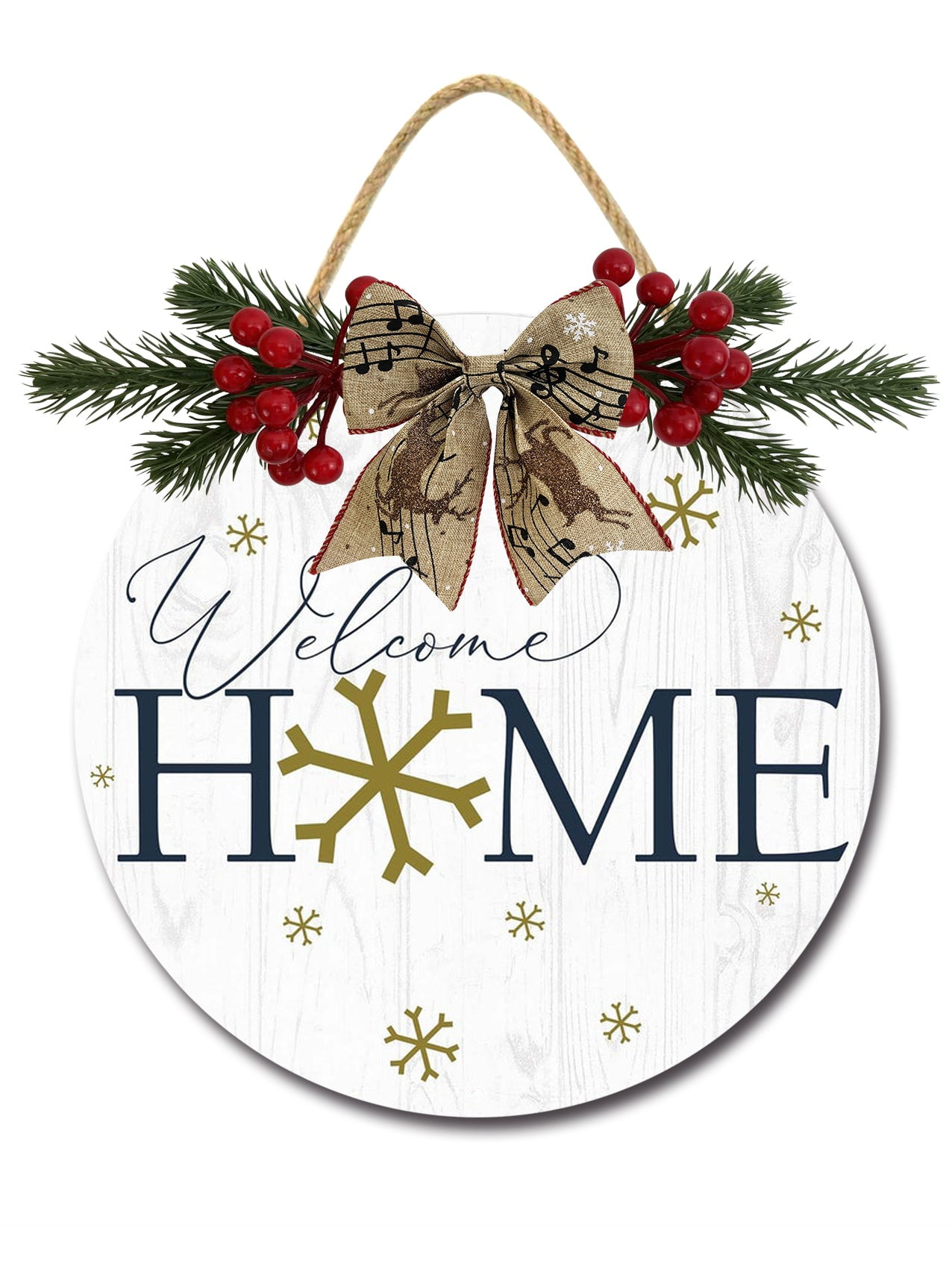 Home Sign Front for Door Decoration, 12" Round Wood Wreaths