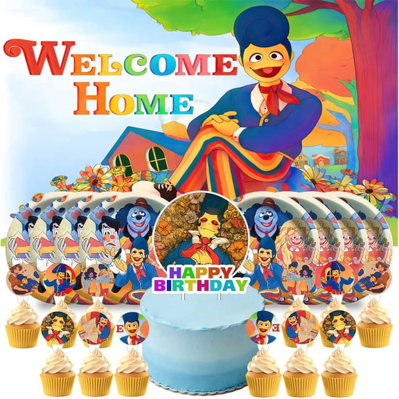 Welcome Home Wally Darling Birthday Party Decor Set - 5x3ft Backdrop Banner, Paper Plates, Cake Toppers & Fan Decorations