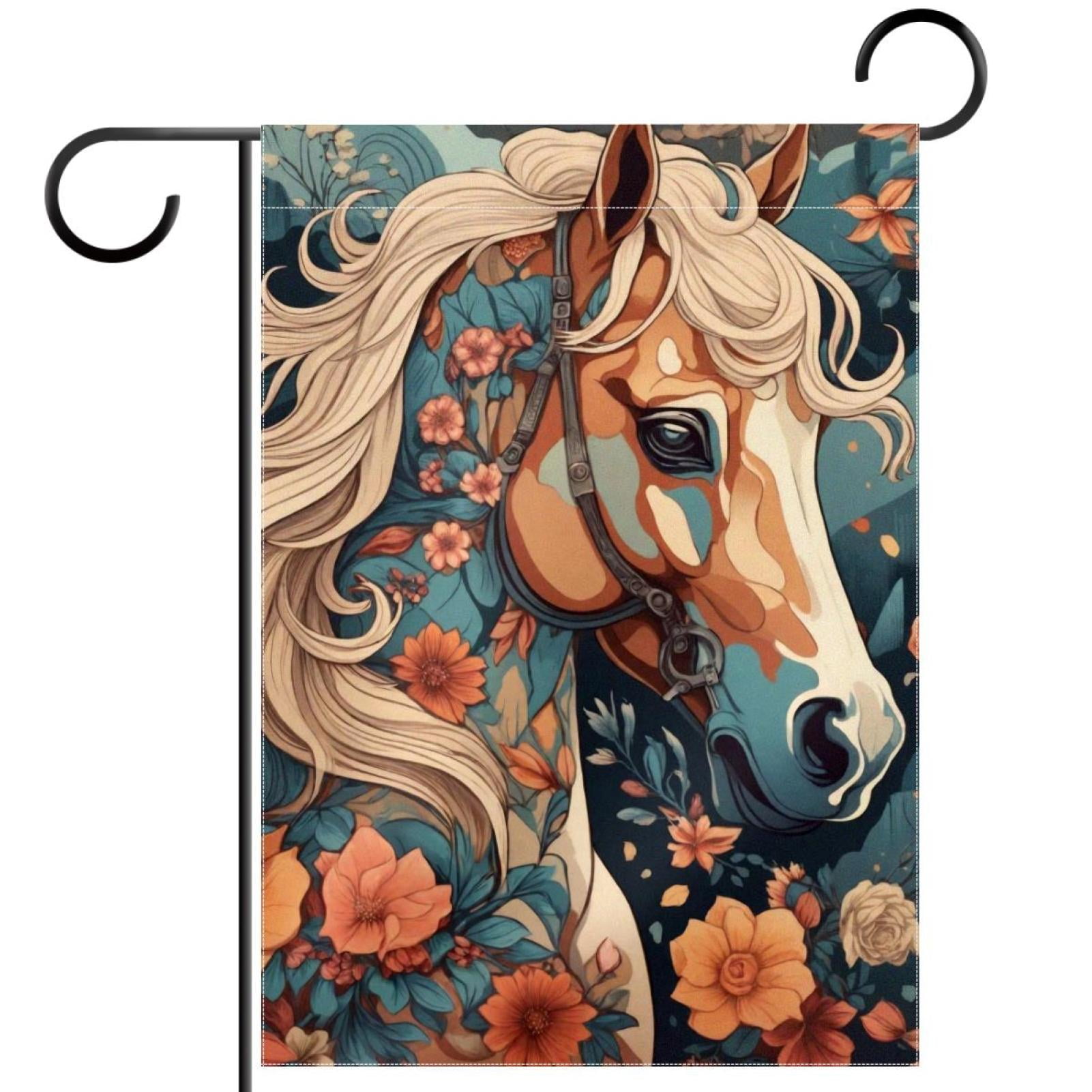 Welcome Horse Aesthetic Art Pattern Garden Flag, Vertical Double Sided Small House Flag, Yard Farmhouse Outdoor Deck Veranda Lawn Decor 28x40 Inch
