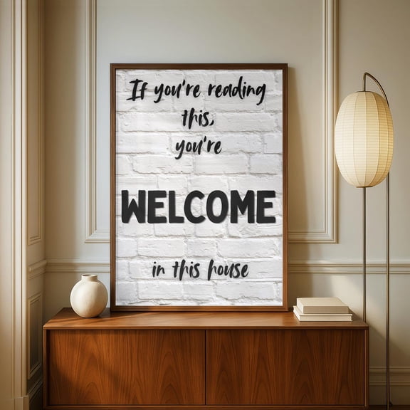 Welcome House Whitewashed Brick Typography Wall Decor Unframed Paper Print