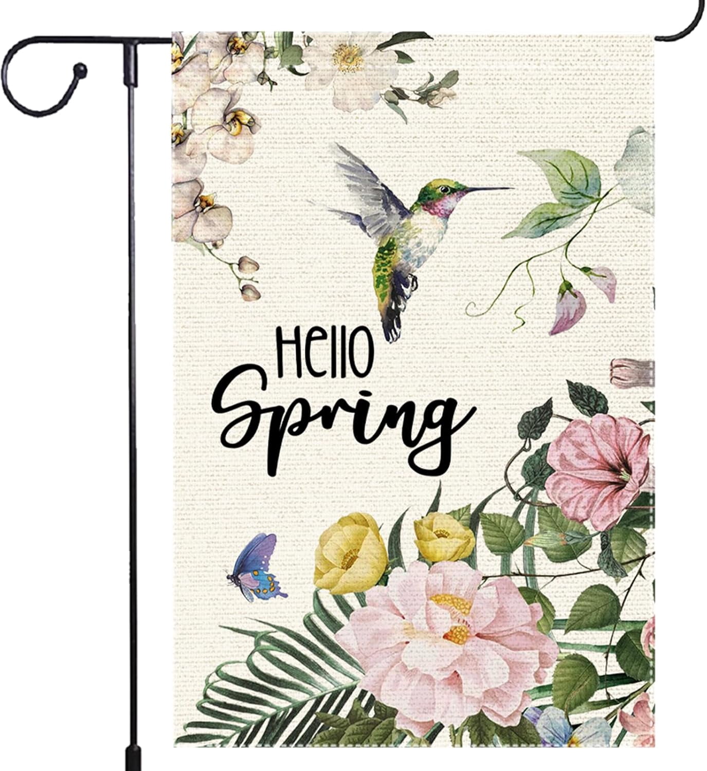 Welcome Hummingbird Garden Flag 12x18 Inch Burlap Double Sided Seasonal ...