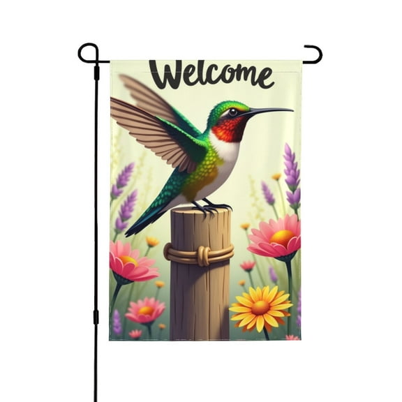 Welcome Hummingbird Garden Flag 12x18 Inch Double Sided Spring Summer Floral Bird Yard Flag Outdoor Decoration For House Lawn Patio