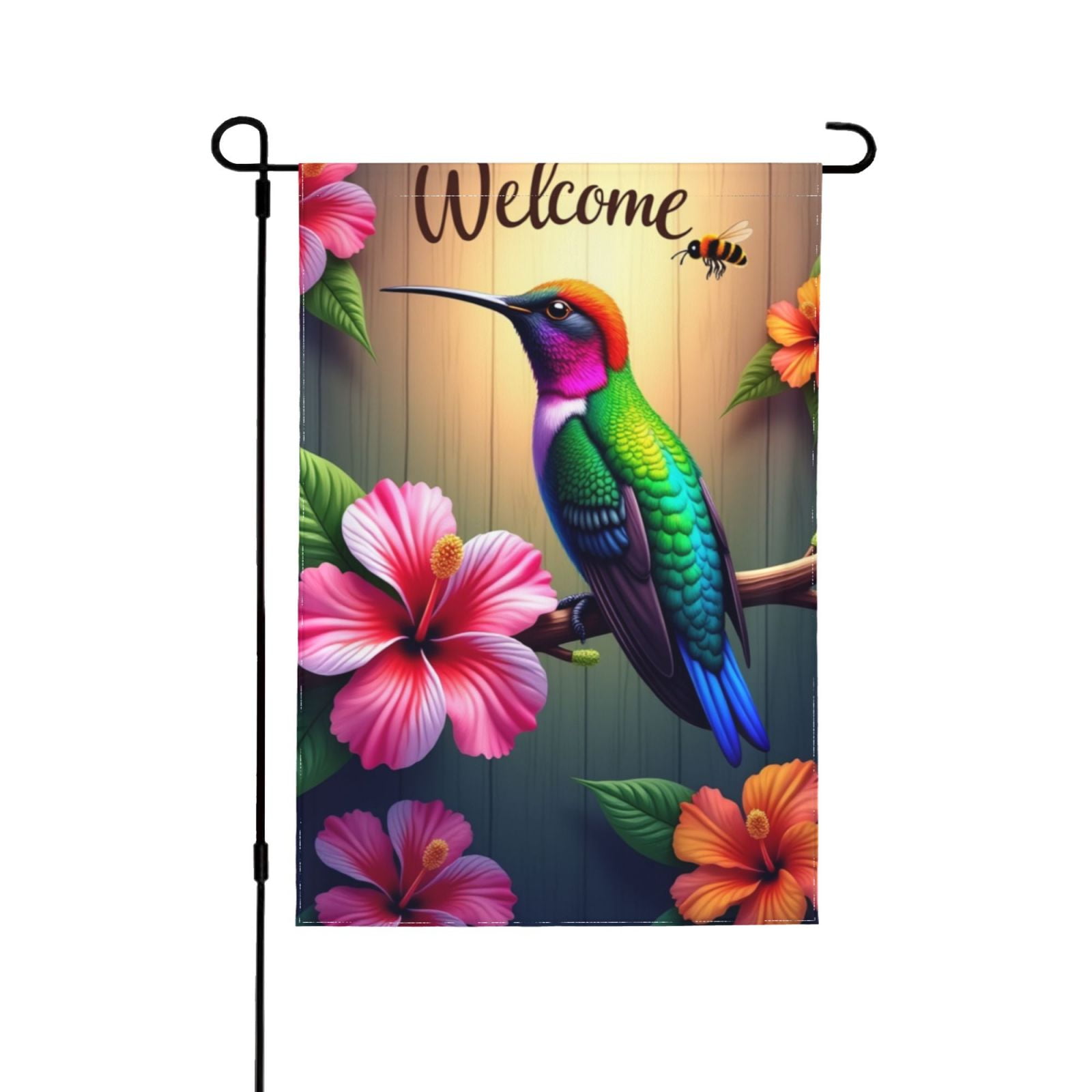 Welcome Hummingbird Hibiscus Garden Flag 12x18 Inch Double Sided ...